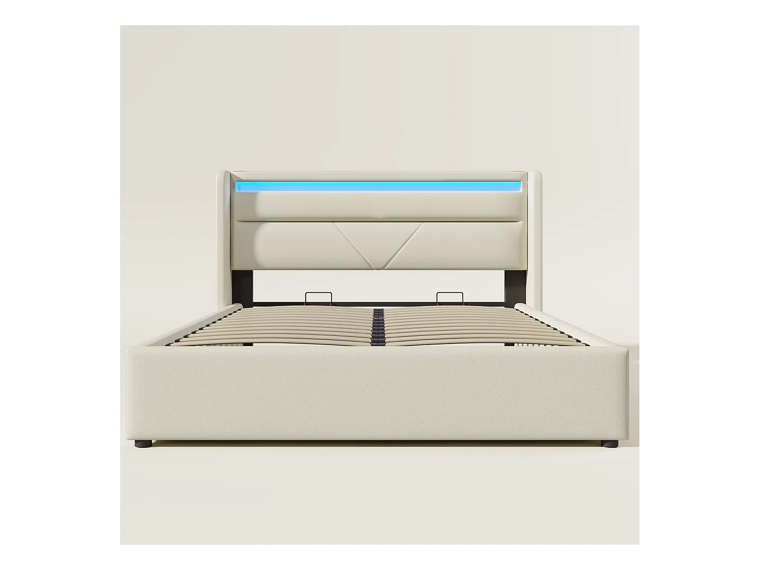 Cama arrumação com cabeceira - 140 x 200 cm - couro pu - LEDs - branco + colchão
