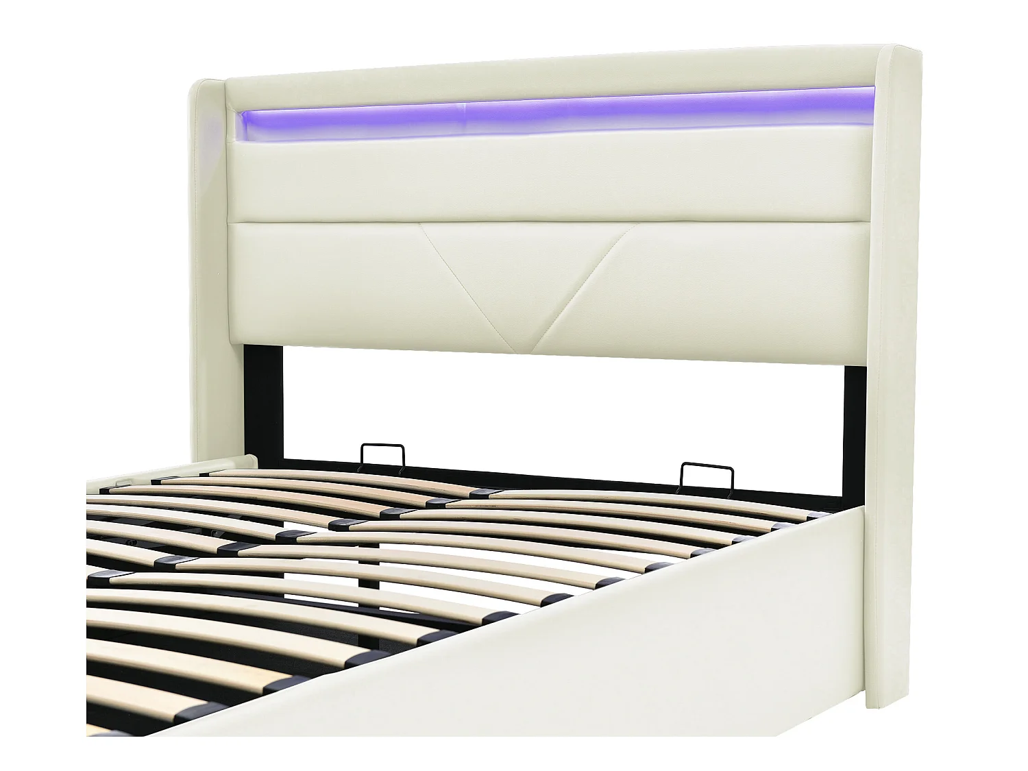Cama arrumação com cabeceira - 140 x 200 cm - couro pu - LEDs - branco + colchão