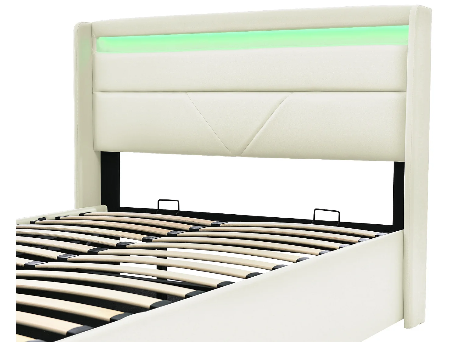 Lit coffre avec tête de lit - 140 x 200 cm - cuir pu - LEDs - blanc + matelas