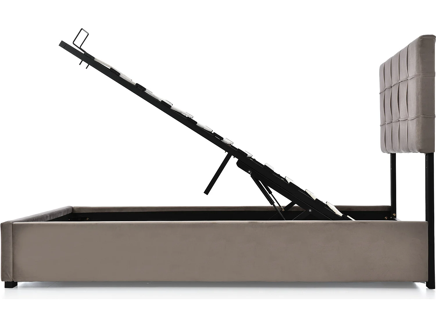 Opbergbed 140 x 200 cm - Fluweel - Verstelbaar hoofdeinde - Lattenbodem - Lichtgrijs