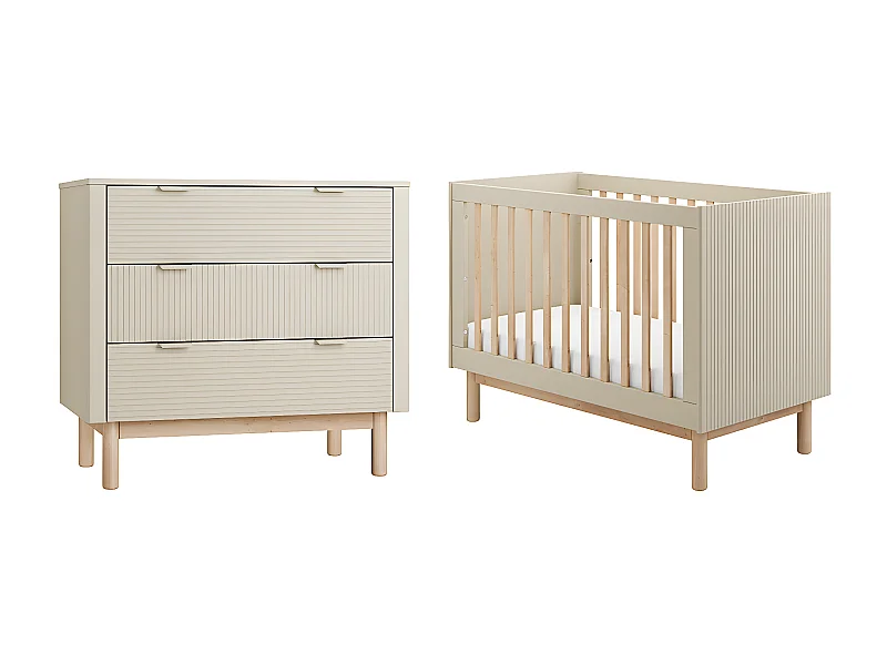 Lit évolutif 60x120 et commode 3 tiroirs Miloo Champagne