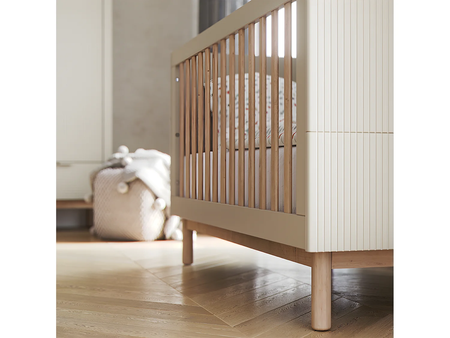 Lit évolutif 60x120 et commode 3 tiroirs Miloo Champagne