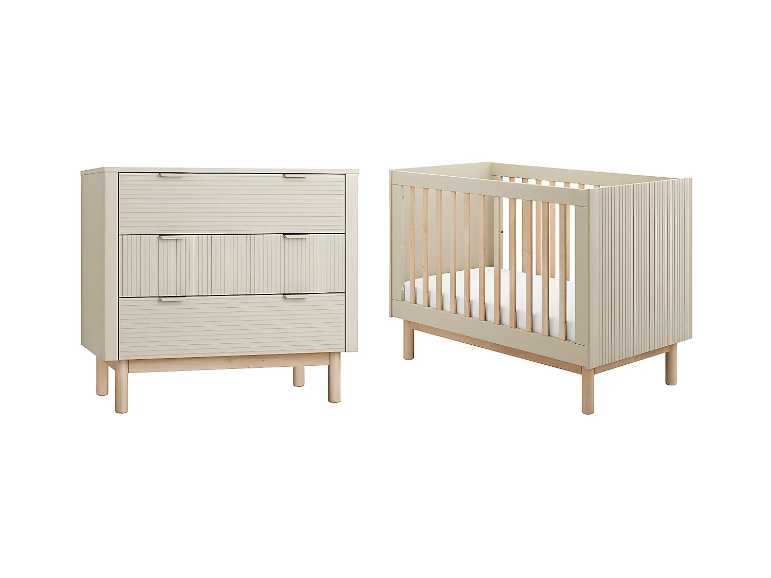 Lit évolutif 60x120 et commode 3 tiroirs Miloo Champagne
