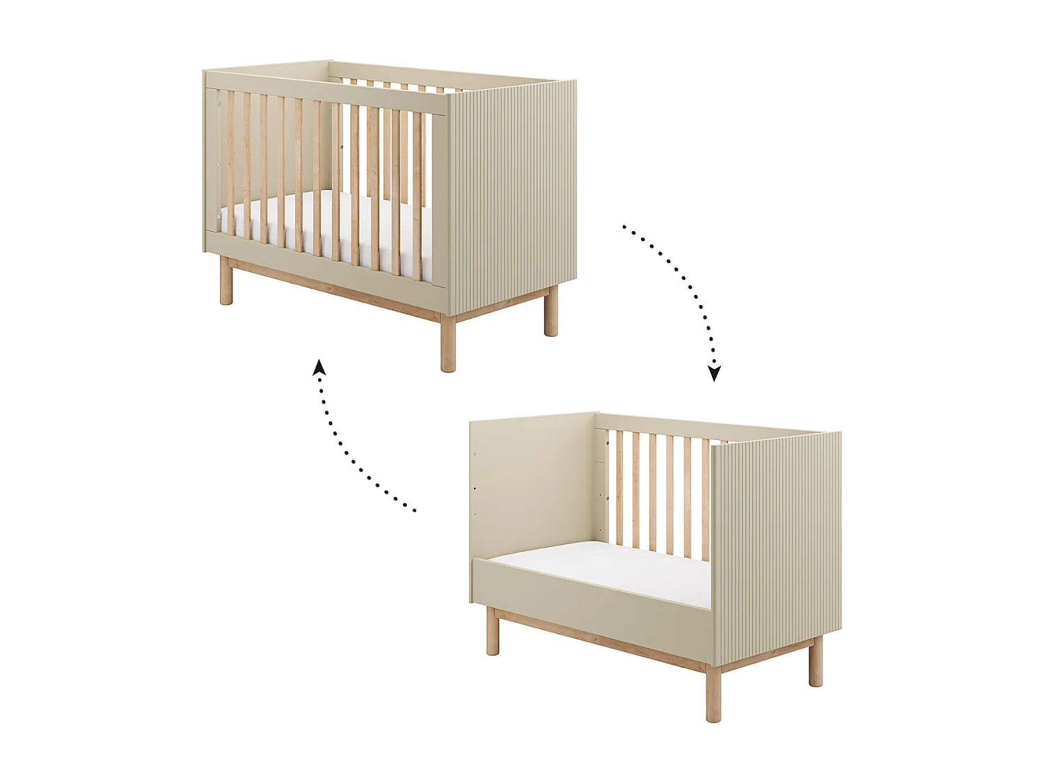 Lit évolutif 60x120 et commode 3 tiroirs Miloo Champagne