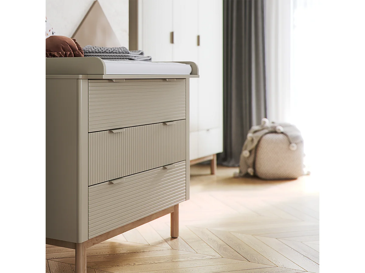 Lit évolutif 60x120 et commode 3 tiroirs Miloo Champagne