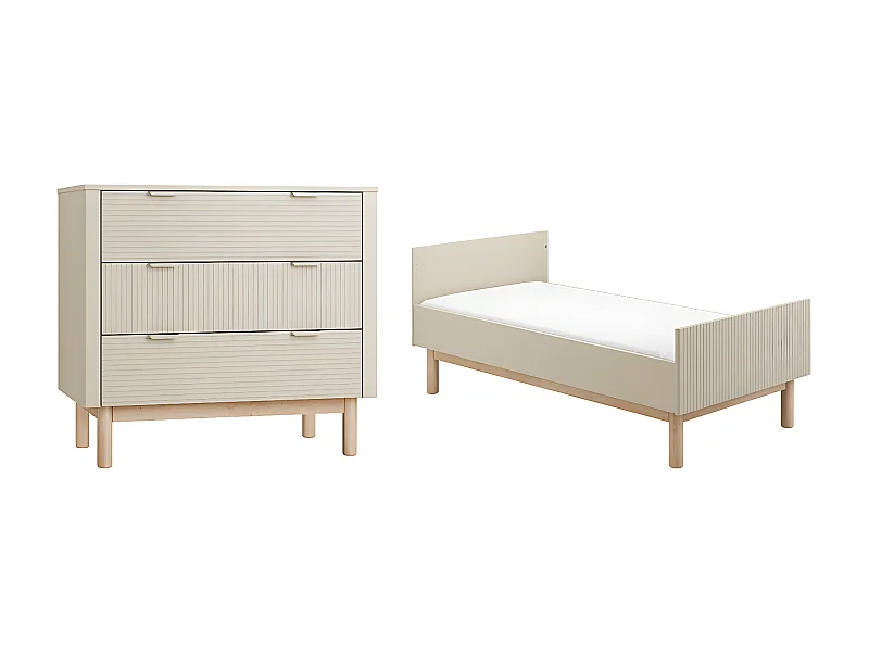 Lit évolutif 70x140 et commode 3 tiroirs Miloo Champagne