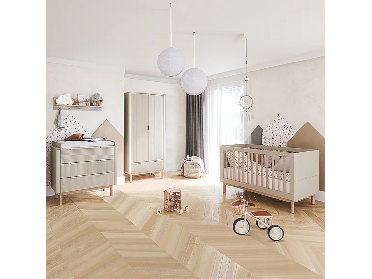 Lit évolutif 70x140 et commode 3 tiroirs Miloo Champagne