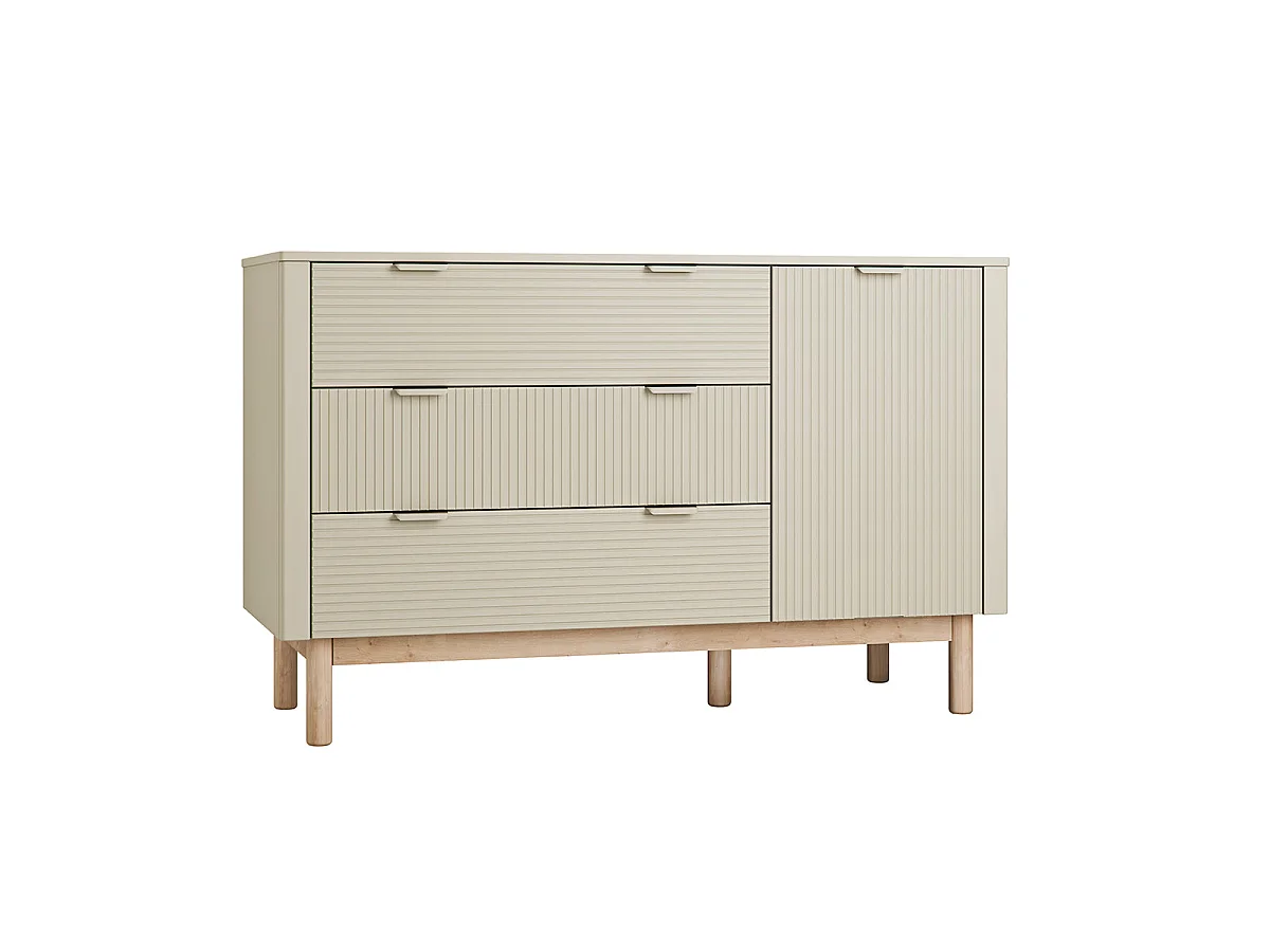 Lit évolutif 70x140 et commode 3 tiroirs 1 porte Pinio Miloo Champagne