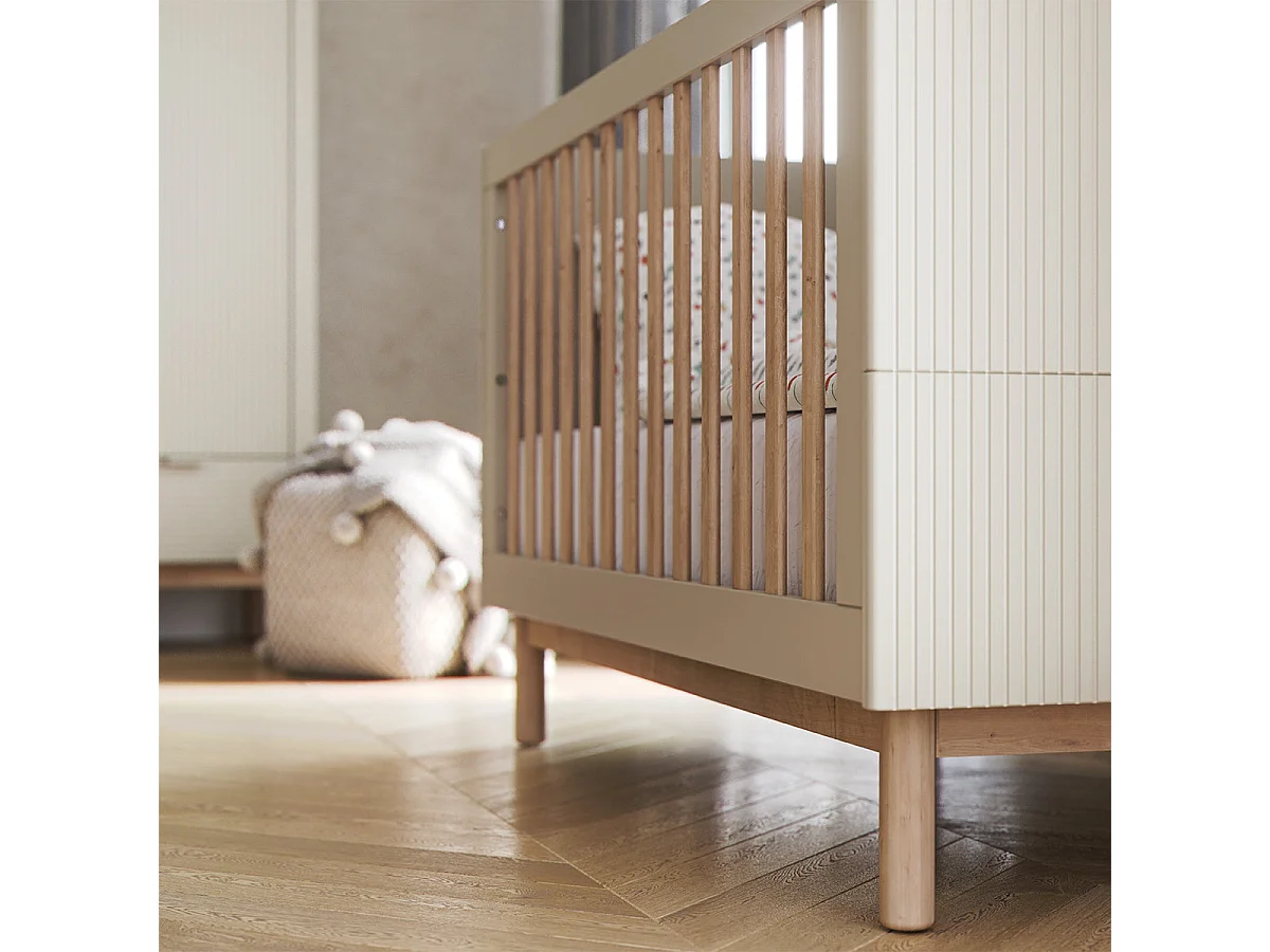 Lit évolutif 70x140 et commode 3 tiroirs 1 porte Pinio Miloo Champagne
