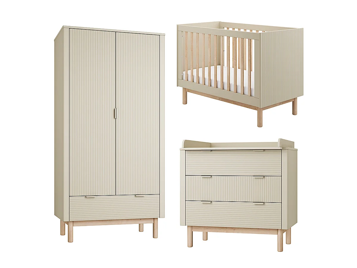 Chambre complète lit évolutif 60x120 commode à langer et armoire 2 portes Pinio Miloo Champagne