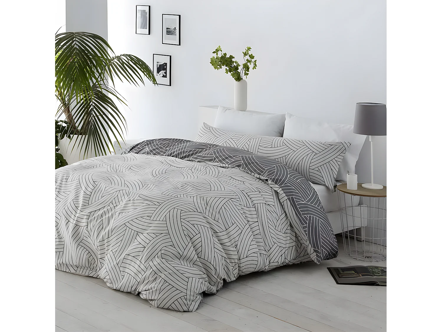 Funda nórdica reversible SALINAS microfibra gris 180x220 Cama de 105