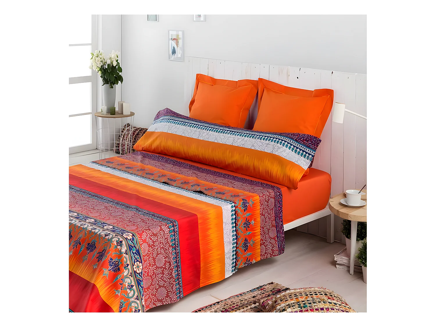 Juego de sábanas INDI percal algodón 180 hilos multicolor  Cama 180
