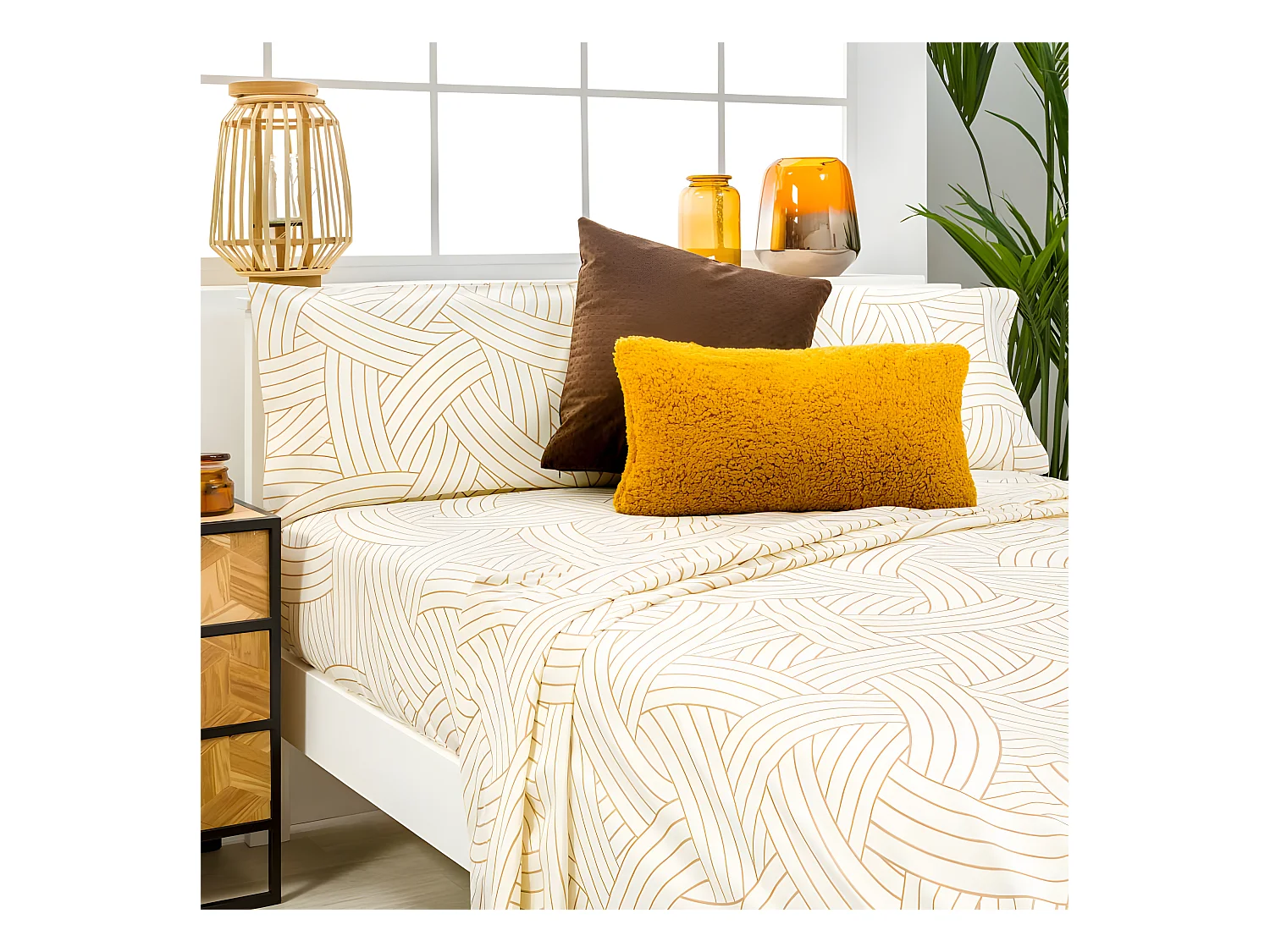 Juego de sábanas SALINAS BEIGE microfibra hipoalergénica Cama 90