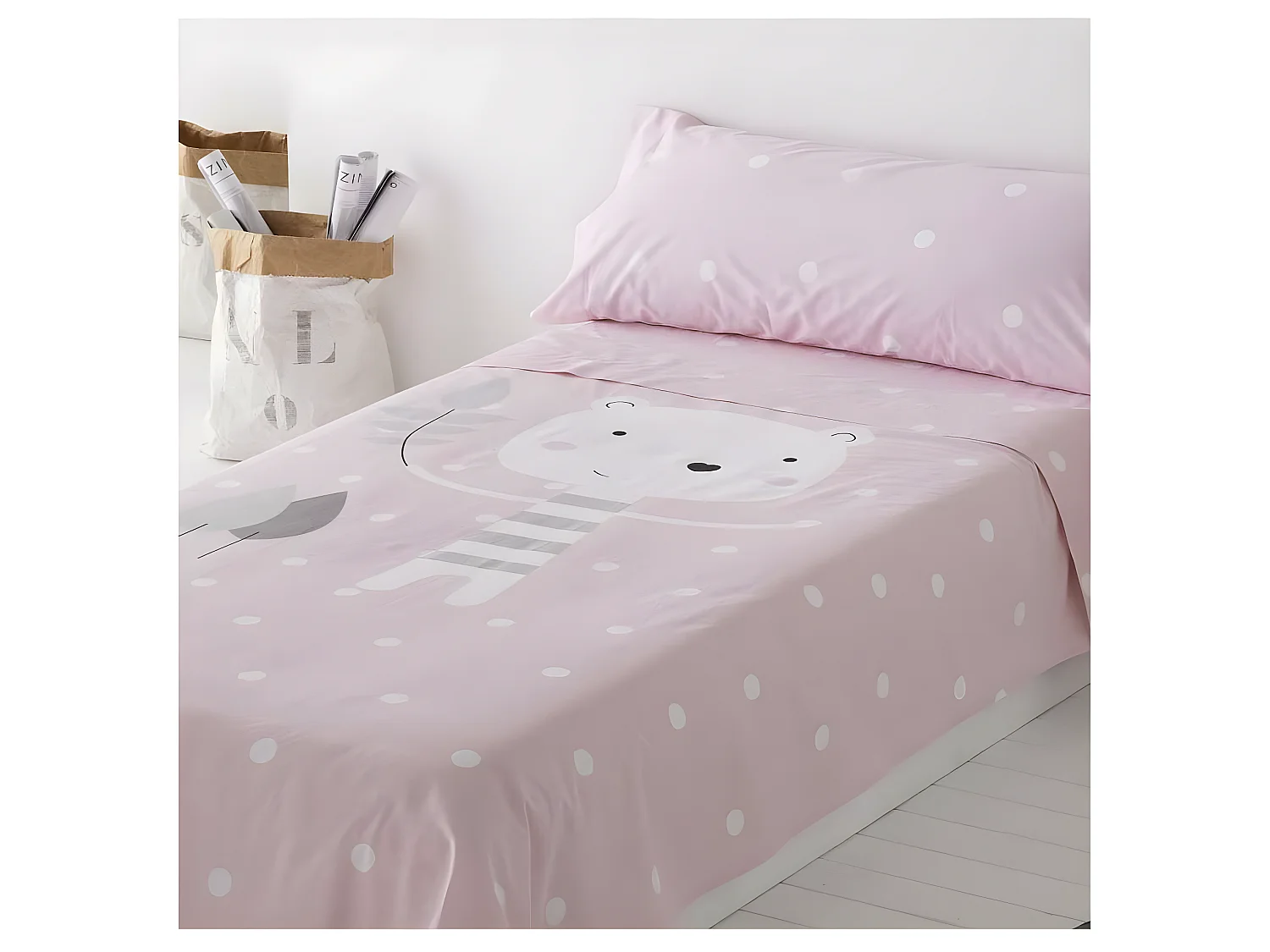 Juego de sabanas Infantil/Juvenil Jorge Pink 100% ALGODÓN  Cama de 90 .