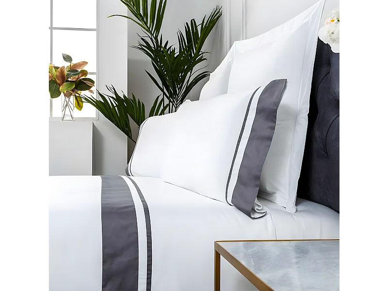 Juego de sábanas satén algodón egipcio 300 blanco gris  Cama 180