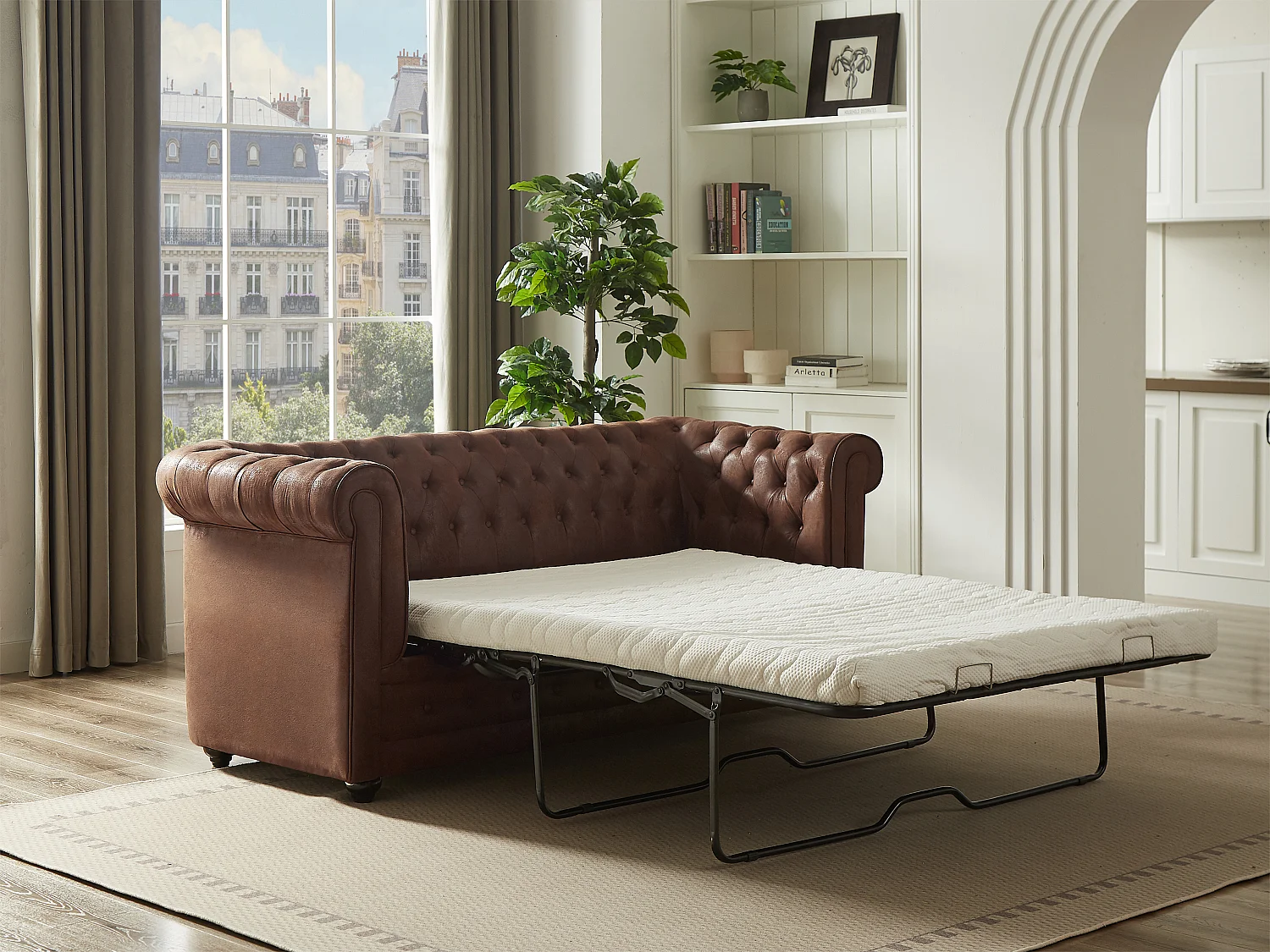 Sofa mit Schlaffunktion 3-Sitzer - Mikrofaser - Vintage-Leder-Optik - CHESTERFIELD