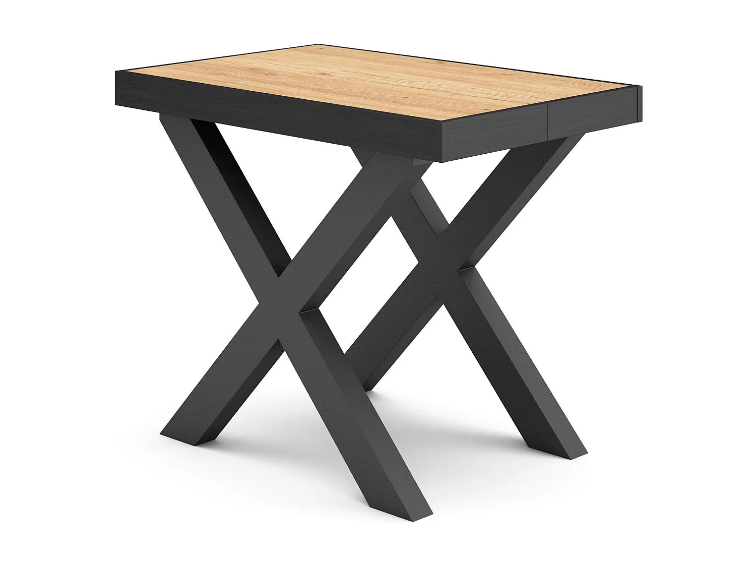 Table console extensible, 262x90x73cm, Pour 12 personnes, Pieds bois massif, Chêne et noir