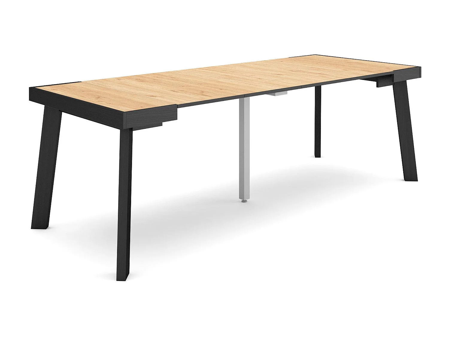 Uitschuifbare Consoletafel, 222x90x73cm, Voor 10 personen, Houten poten, Eiken