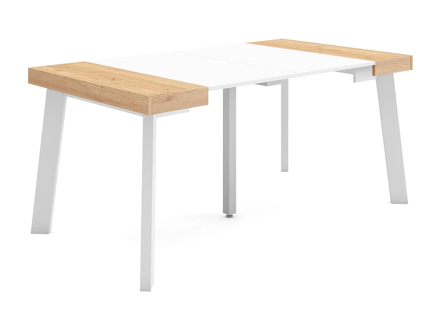 Consolle allungabile, 160x90x73cm, Per 8 persone, Gambe in legno, Rovere e bianco