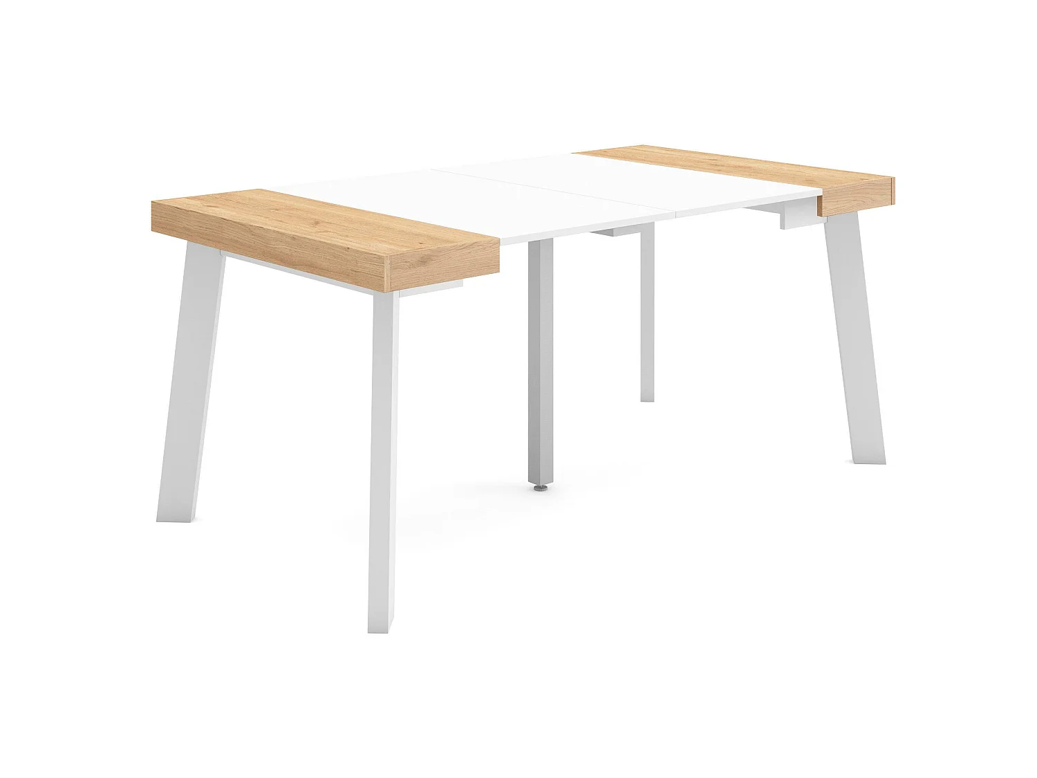 Uitschuifbare Consoletafel, 160x90x73cm, Voor 8 personen, Houten poten, Eiken/Wit