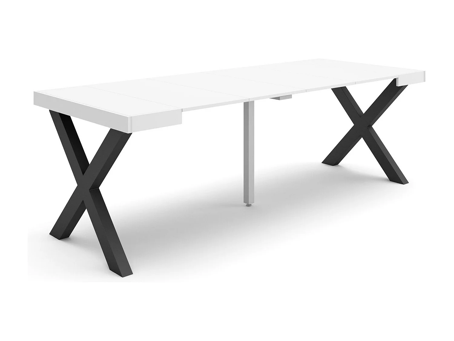Ausziehbarertisch, 222x90x73cm, Für 10 Gäste, Massivholz Beine, Weiß