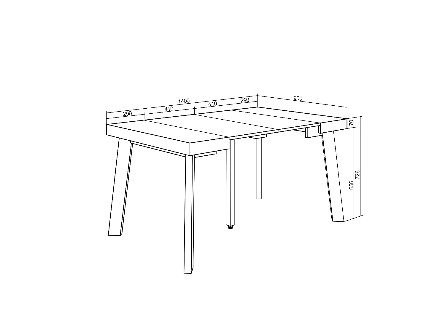 Uitschuifbare Consoletafel, 140x90x73cm, Voor 6 personen, Houten poten, Cement