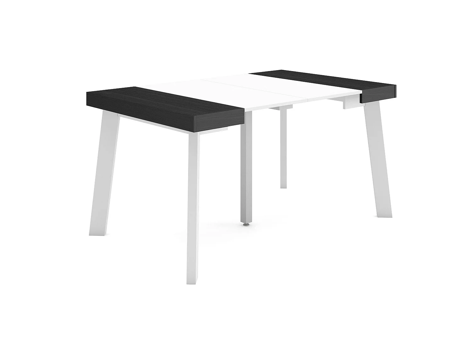 Uitschuifbare Consoletafel, 140x90x73cm, Voor 6 personen, Houten poten, Wit en Zwart