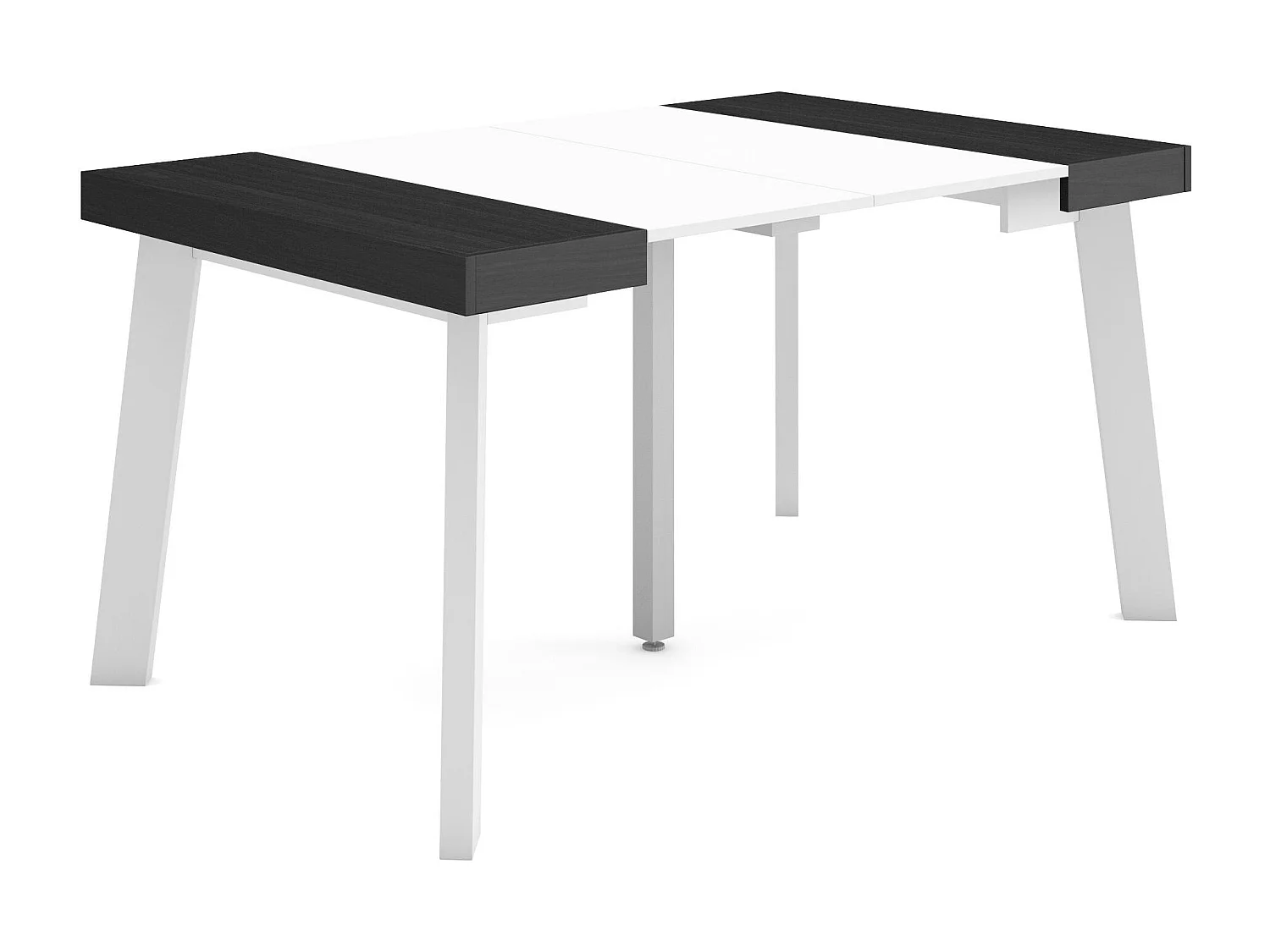 Uitschuifbare Consoletafel, 140x90x73cm, Voor 6 personen, Houten poten, Wit en Zwart