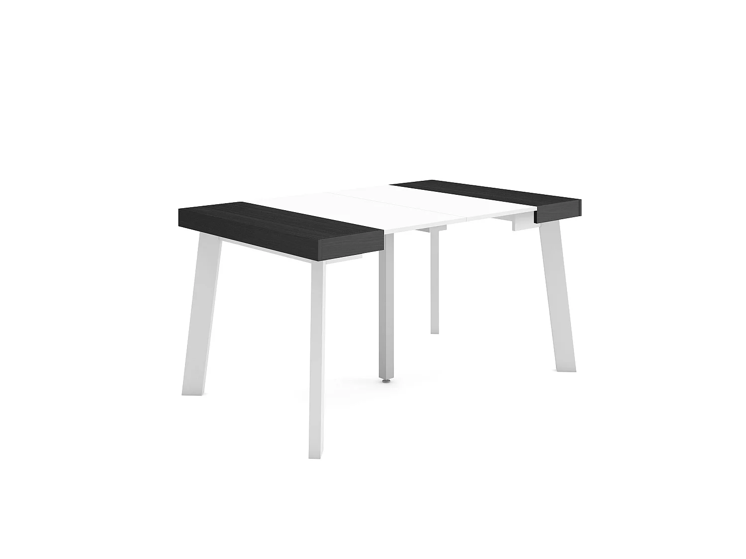 Uitschuifbare Consoletafel, 140x90x73cm, Voor 6 personen, Houten poten, Wit en Zwart