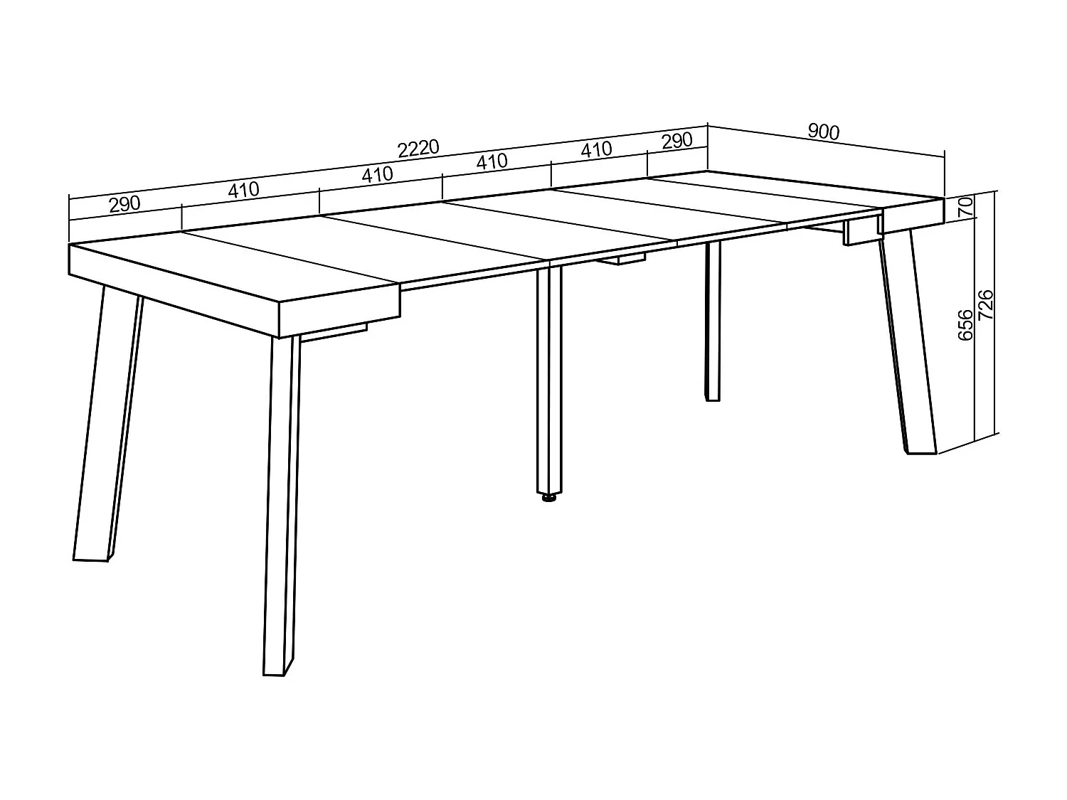 Ausziehbarertisch, 222x90x73cm, Für 10 Gäste, Hölzerne Beine, Zement