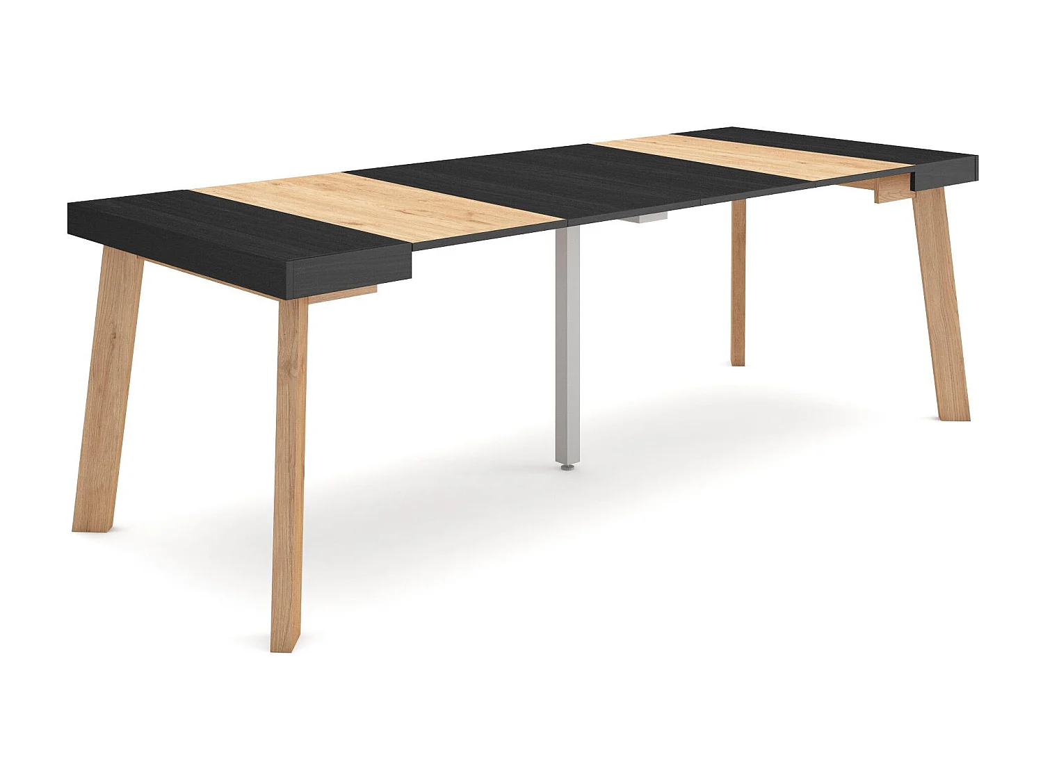 Uitschuifbare Consoletafel, 222x90x73cm, Voor 10 personen, Houten poten, Zwart/Eiken