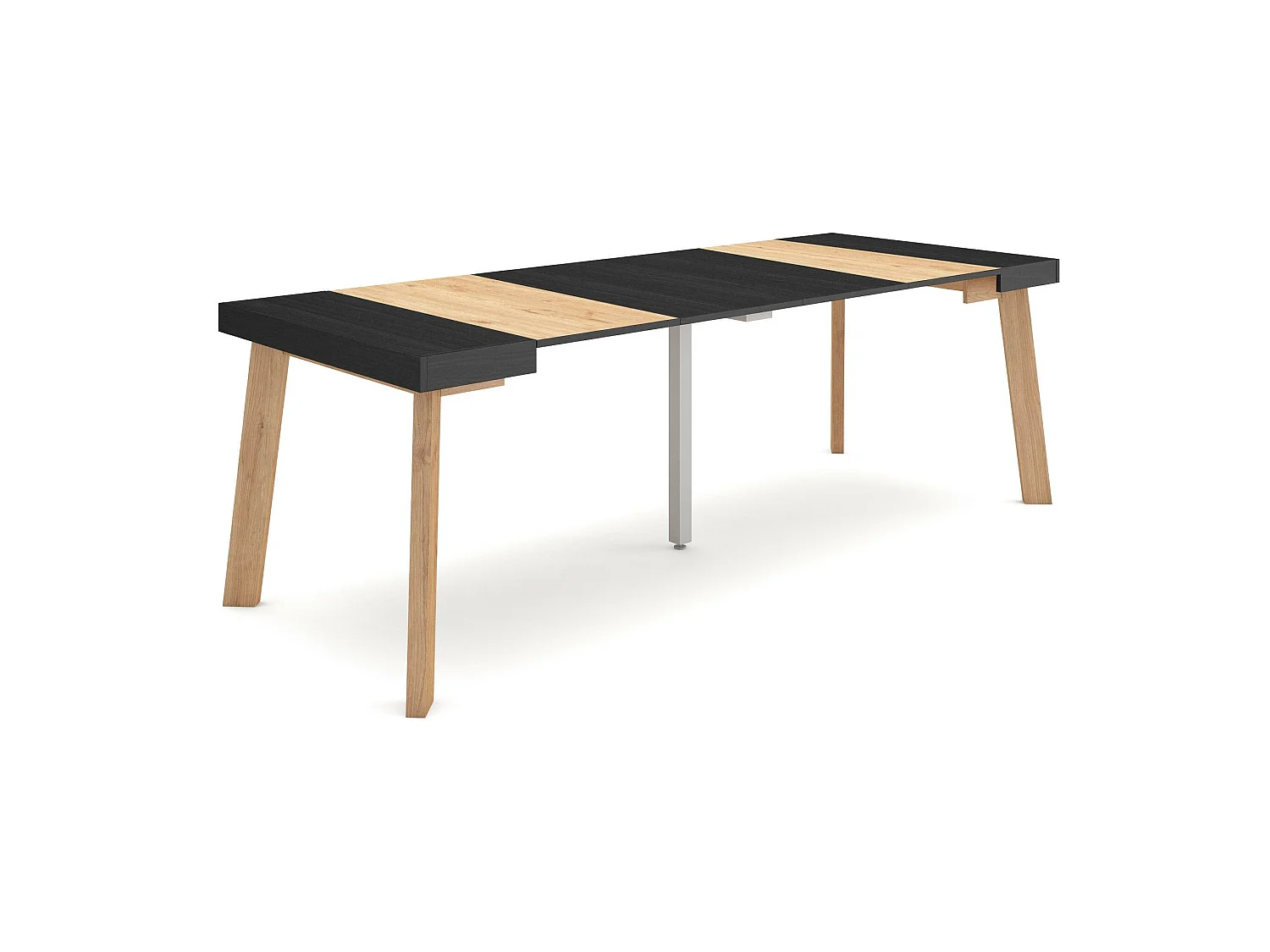Uitschuifbare Consoletafel, 222x90x73cm, Voor 10 personen, Houten poten, Zwart/Eiken