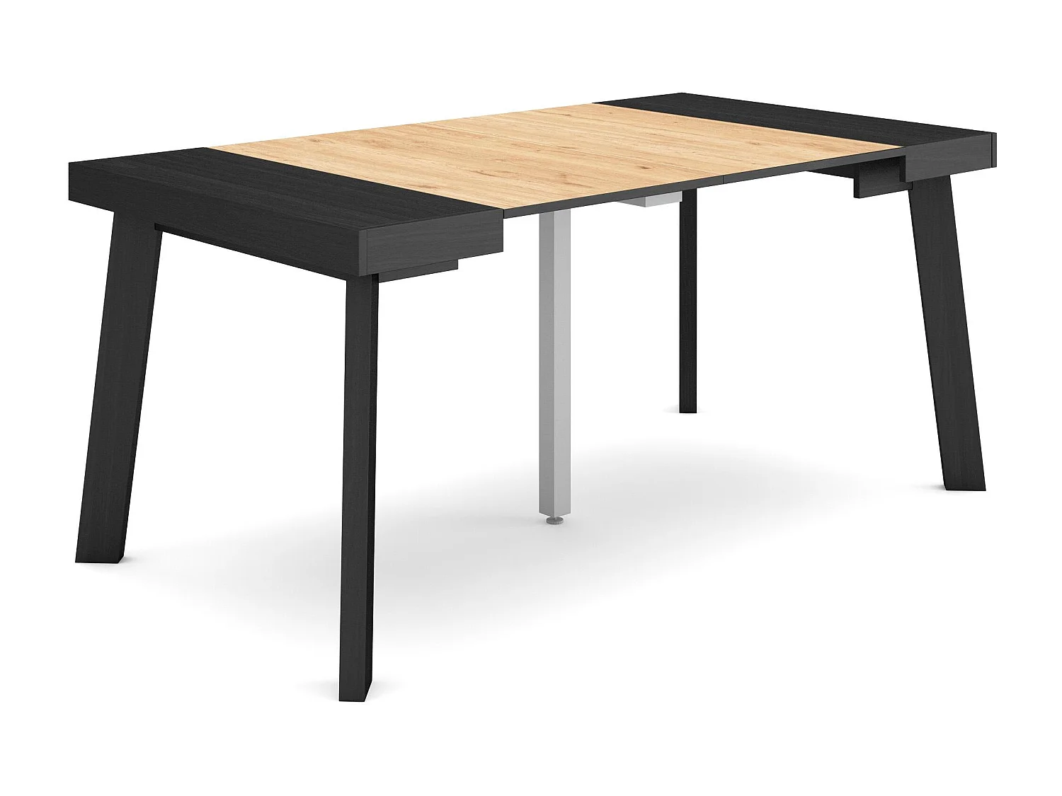 Uitschuifbare Consoletafel, 160x90x73cm, Voor 8 personen, Houten poten, Zwart/Eiken