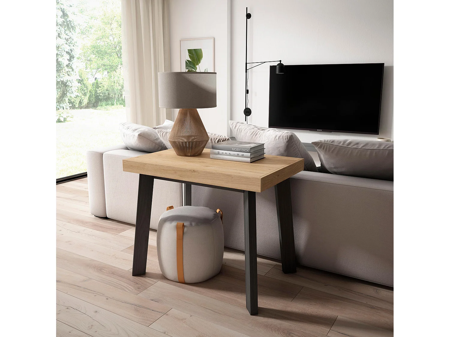 Table console extensible, 160x90x73cm, Pour 8 personnes, Pieds en bois, Chêne