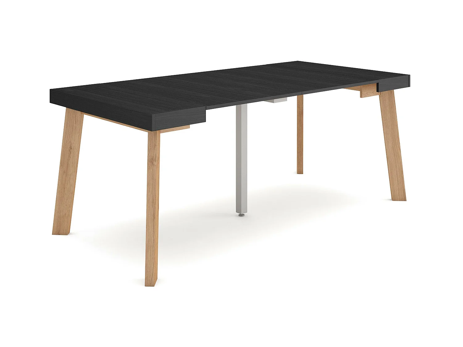 Table console extensible, 180x90x73cm, Pour 8 personnes, Pieds en bois, Noir