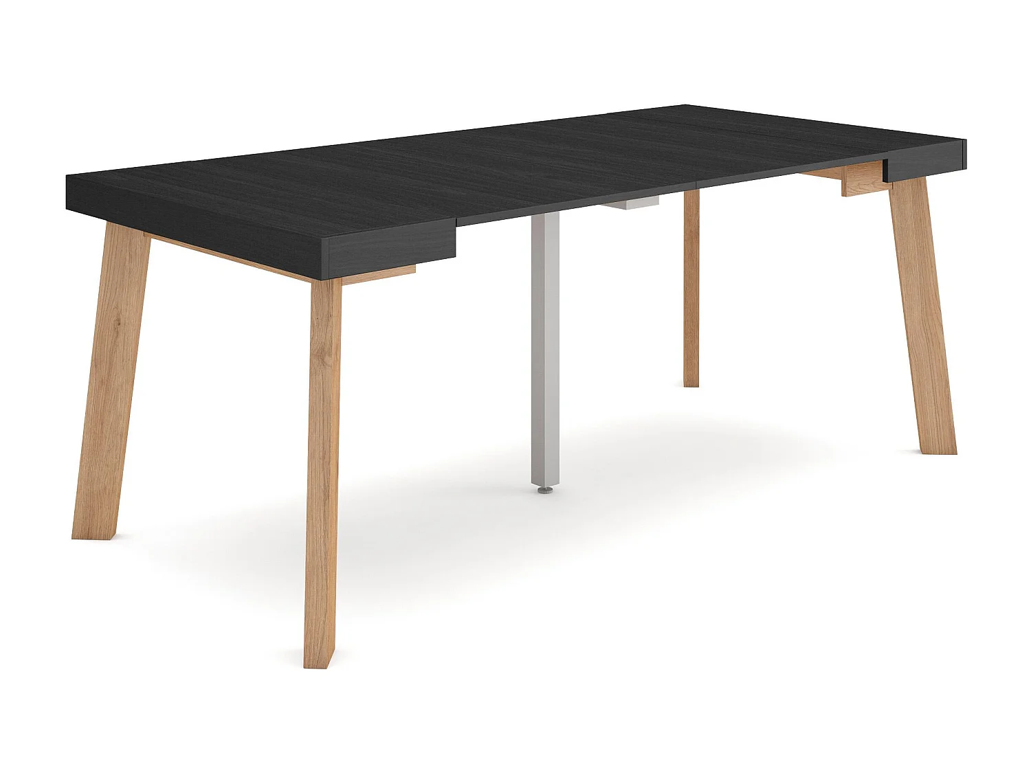 Table console extensible, 180x90x73cm, Pour 8 personnes, Pieds en bois, Noir