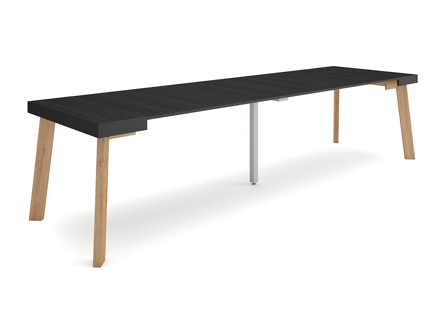 Table console extensible, 302x90x73cm, Pour 14 personnes, Pieds en bois, Noir