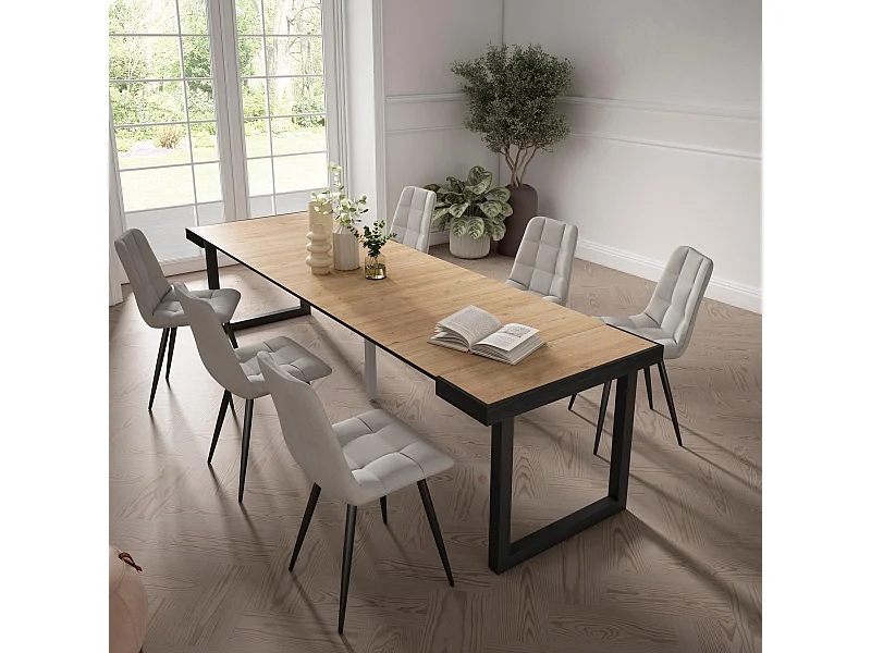 Ausziehbarertisch, 302x90x73cm, Für 14 Gäste, Massivholz Beine, Eiche