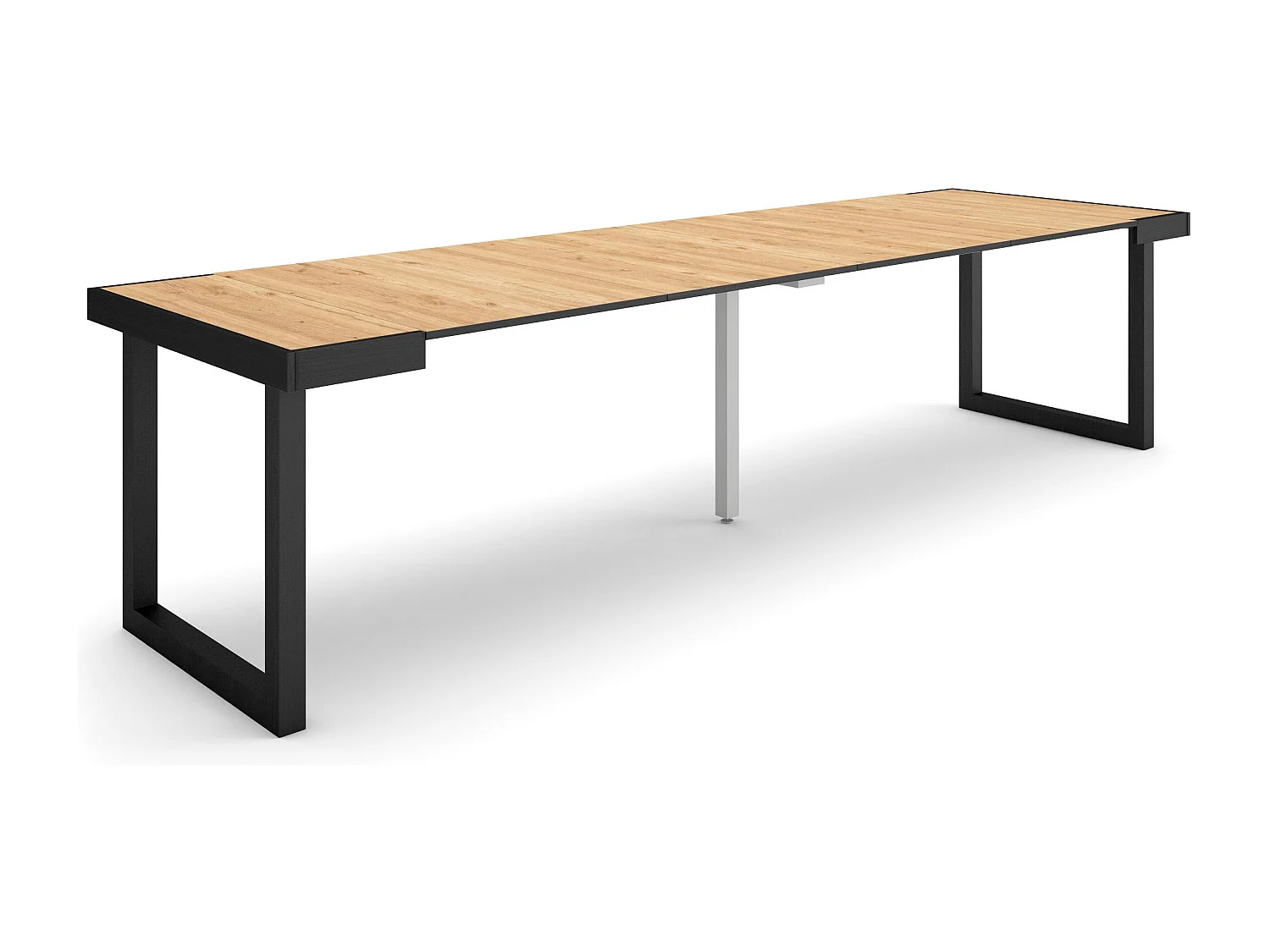 Uitschuifbare Consoletafel, 302x90x73cm, Voor 14 personen, Massief houten poten, Eiken