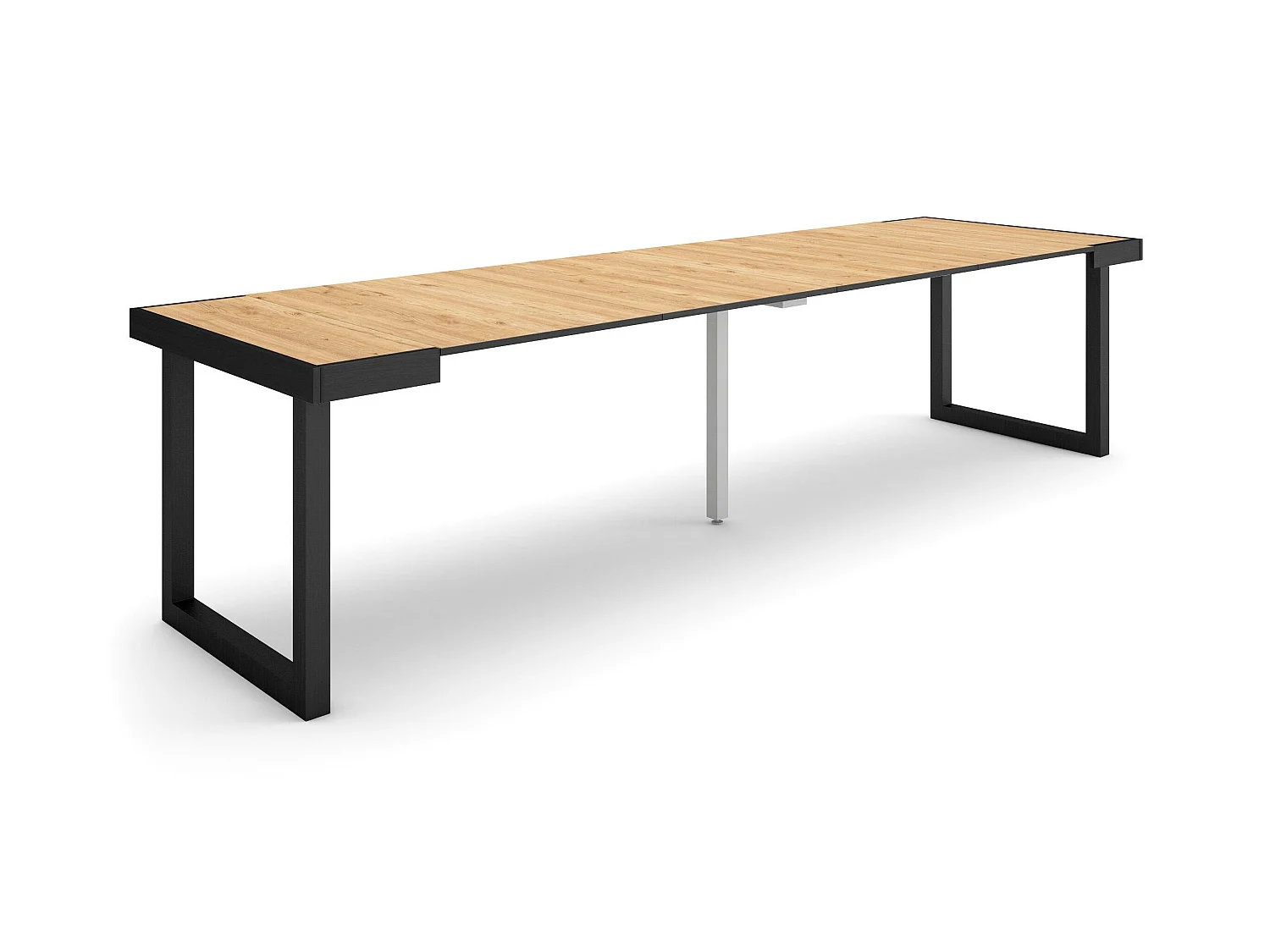 Table console extensible, 302x90x73cm, Pour 14 personnes, Pieds bois massif, Chêne