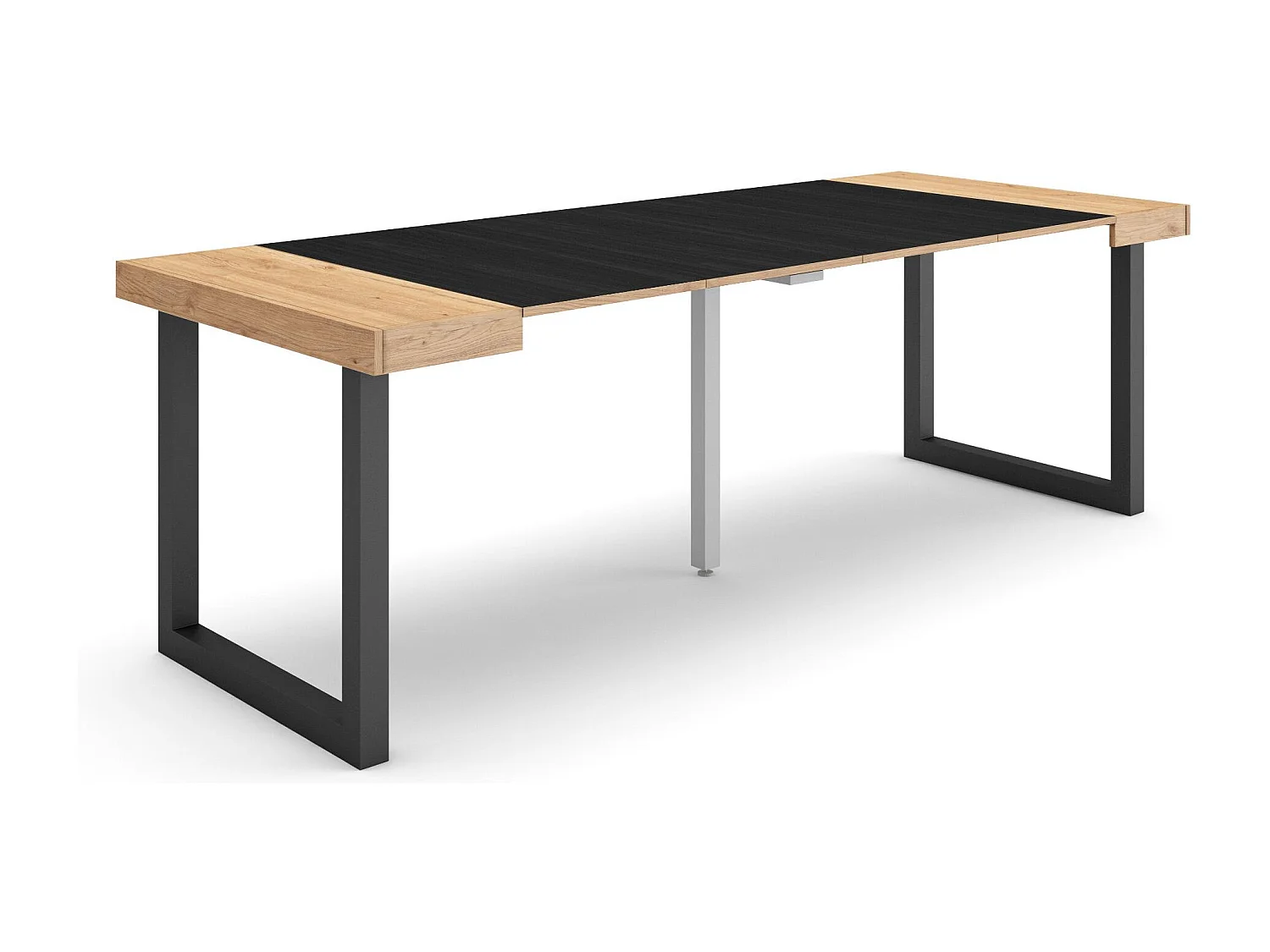 Uitschuifbare Consoletafel, 222x90x73cm, Voor 10 personen, Massief houten poten, Eiken/Zwart