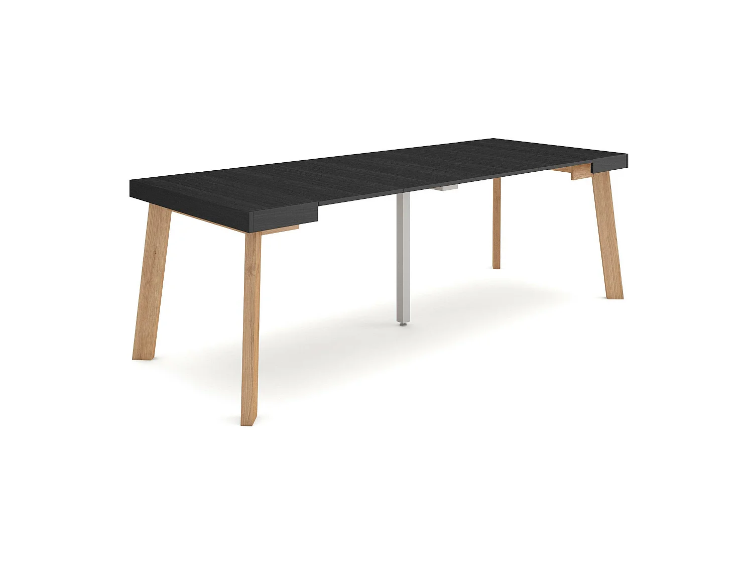 Table console extensible, 222x90x73cm, Pour 10 personnes, Pieds en bois, Noir