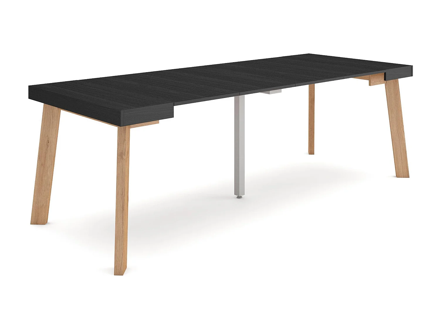 Table console extensible, 222x90x73cm, Pour 10 personnes, Pieds en bois, Noir