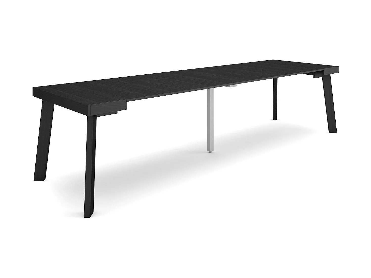 Table console extensible, 302x90x73cm, Pour 14 personnes, Pieds en bois, Noir
