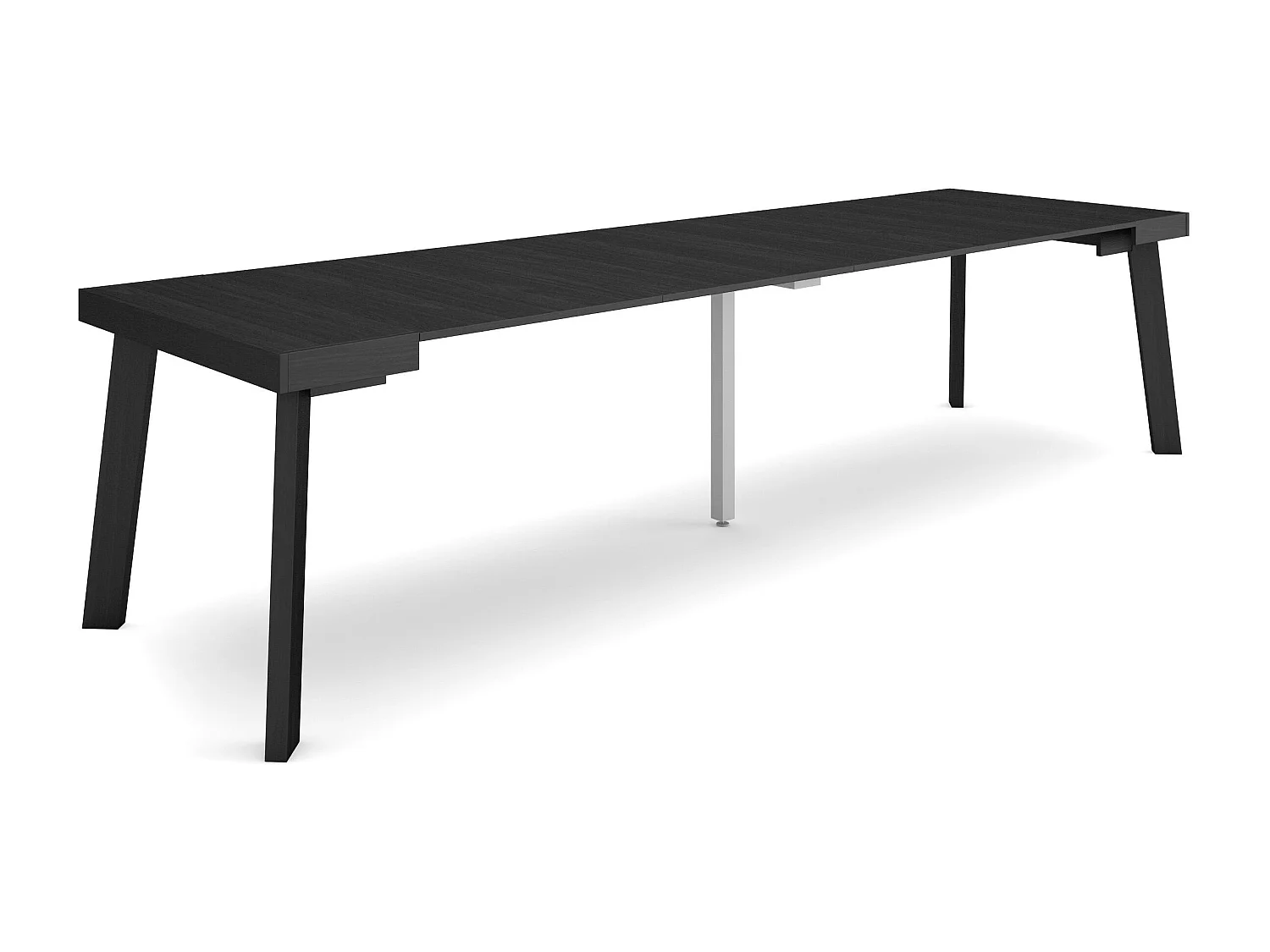 Table console extensible, 302x90x73cm, Pour 14 personnes, Pieds en bois, Noir