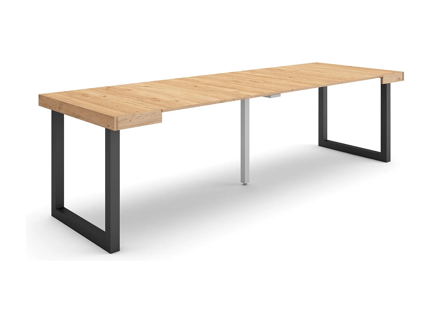 Table console extensible, 262x90x73cm, Pour 12 personnes, Pieds bois massif, Chêne