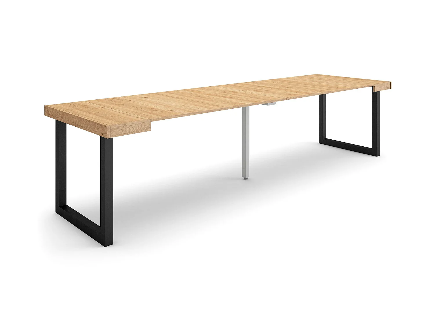 Uitschuifbare Consoletafel, 302x90x73cm, Voor 14 personen, Massief houten poten, Eiken