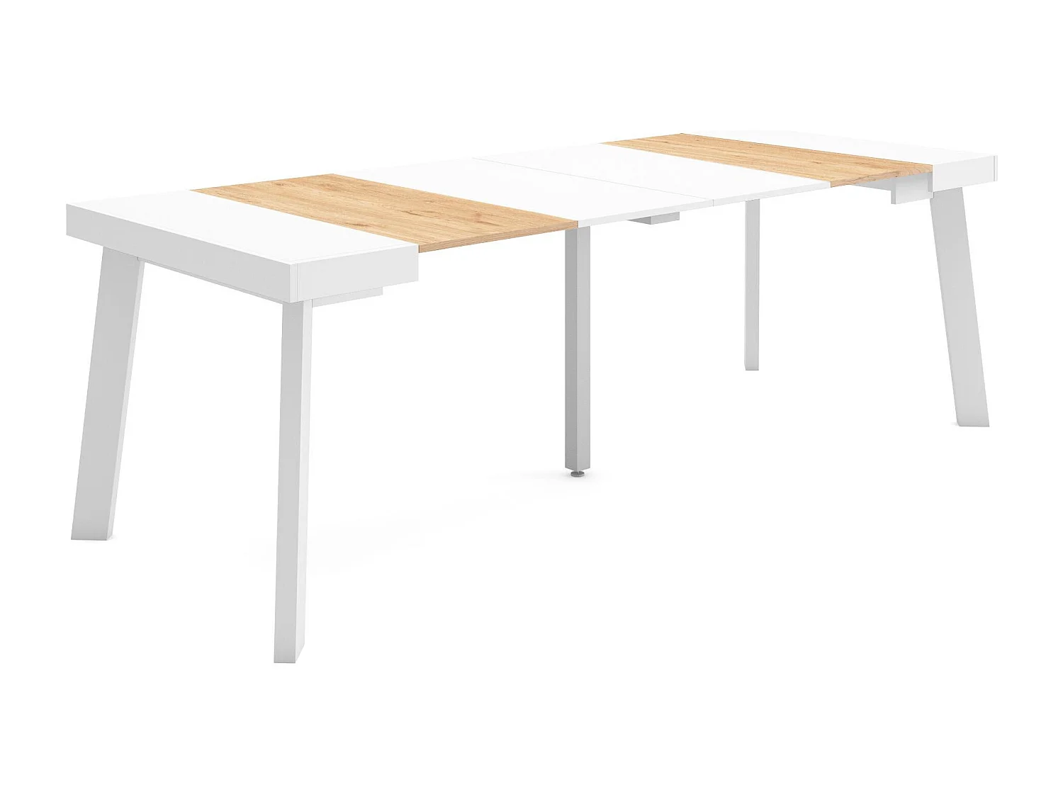 Consolle allungabile, 222x90x73cm, Per 10 persone, Gambe in legno, Rovere e bianco