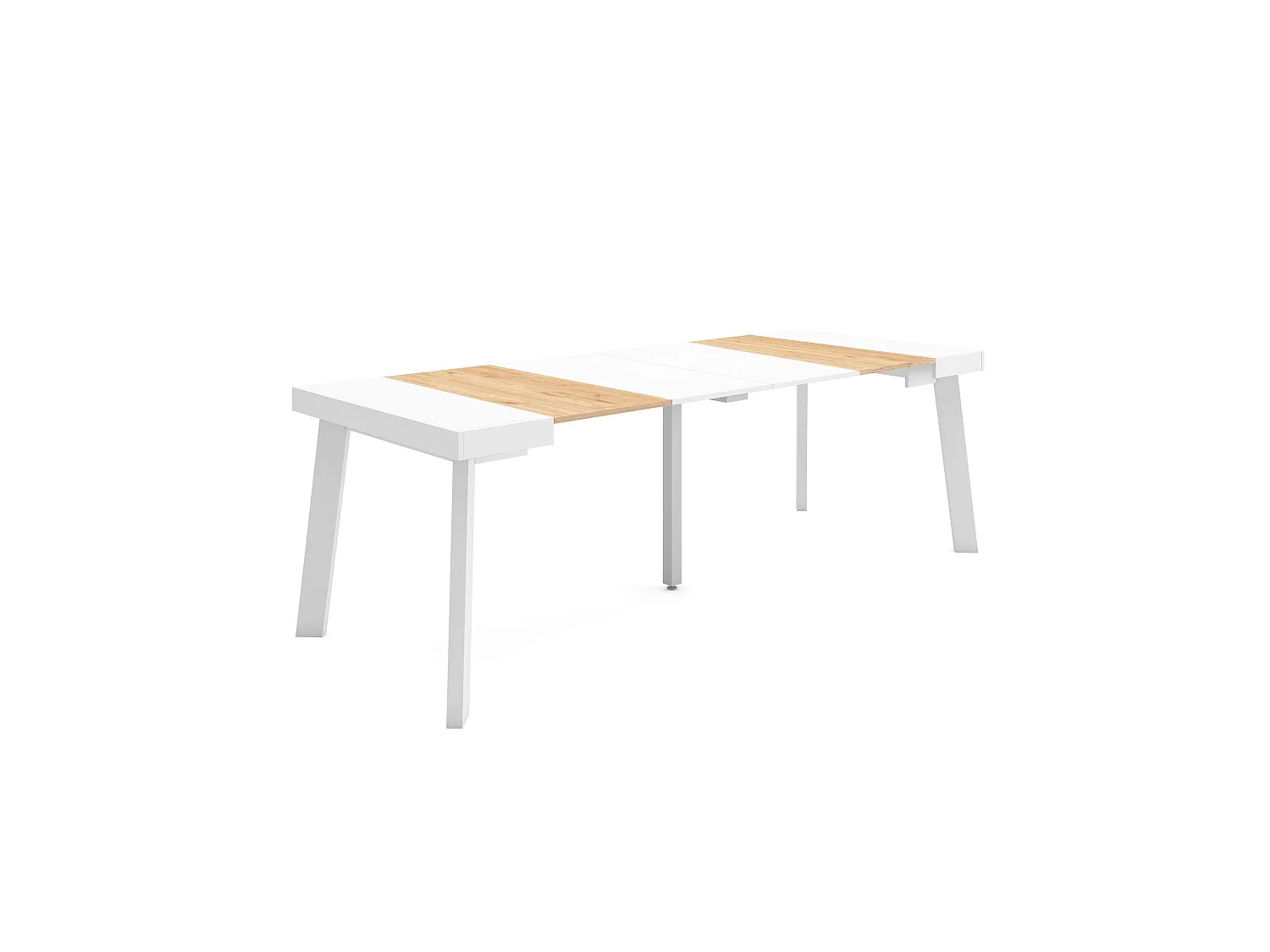 Uitschuifbare Consoletafel, 222x90x73cm, Voor 10 personen, Houten poten, Eiken/Wit