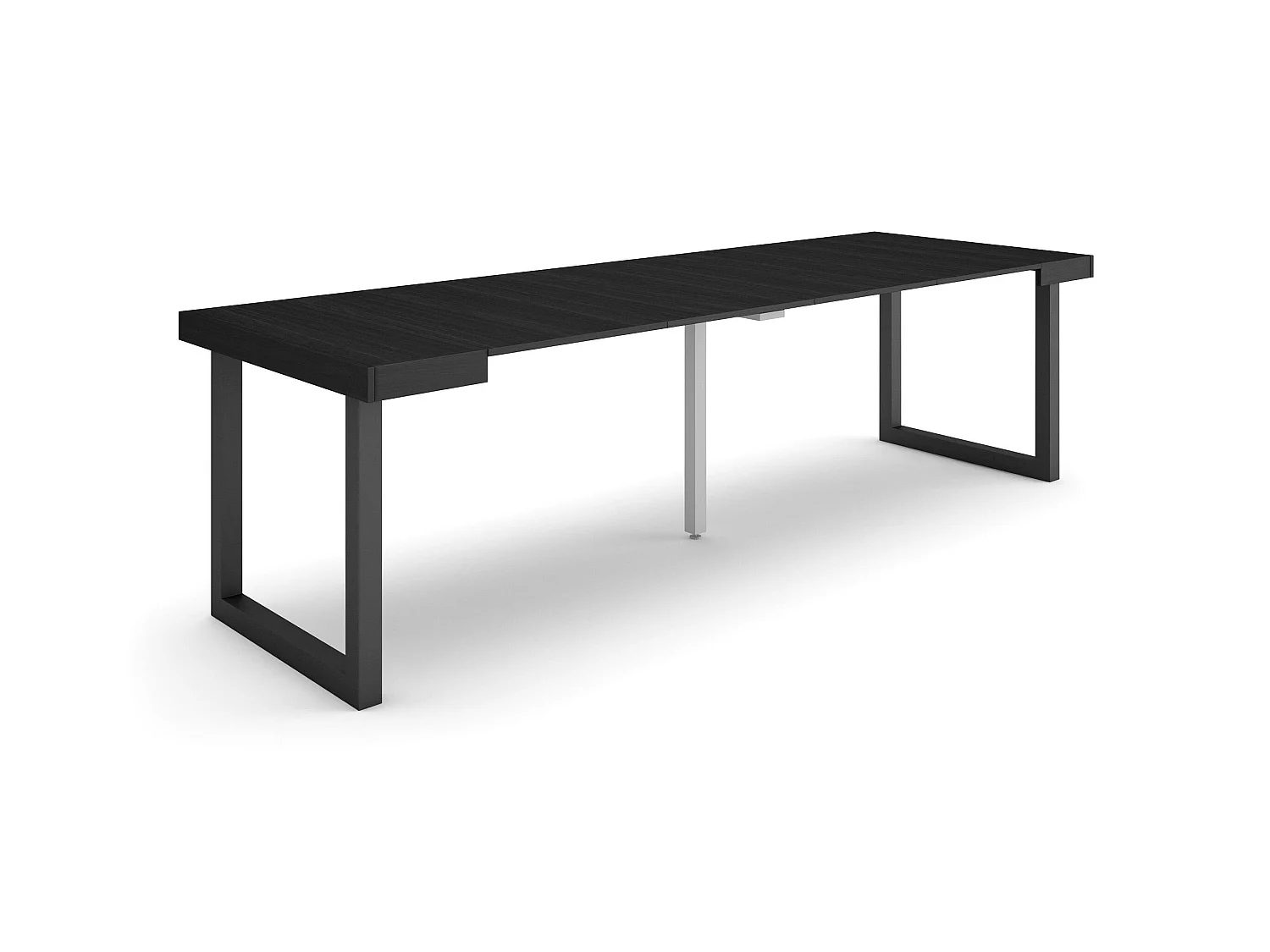 Table console extensible, 262x90x73cm, Pour 12 personnes, Pieds bois massif, Noir